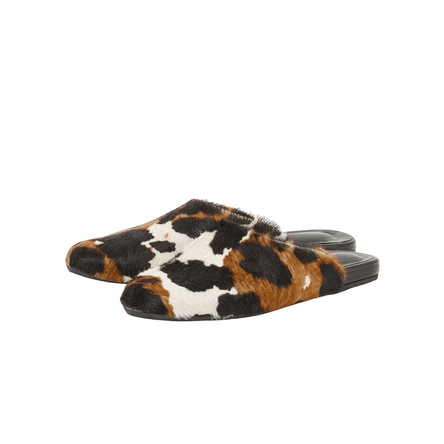 Cow Pattern Pony Hair Round-Toe Slipper Backless Flats