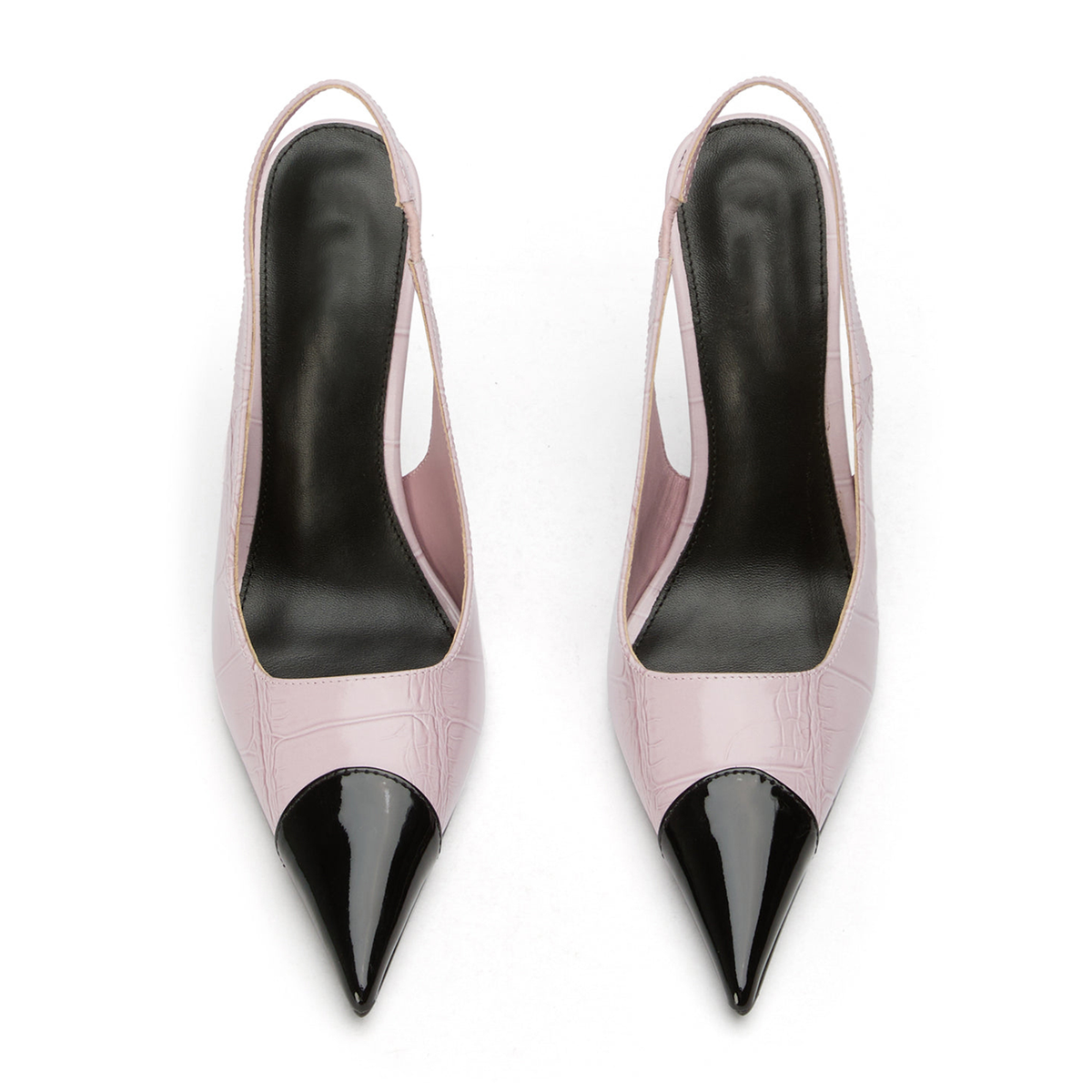 Patent Black And Mint Stone Pattern Pointed-Toe Slingback High Heels
