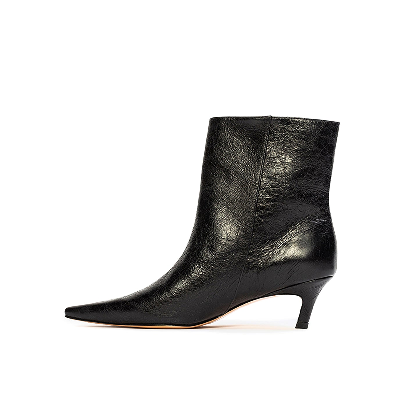 Black Pointed-Toe Simple Short Ankle Heel Boots