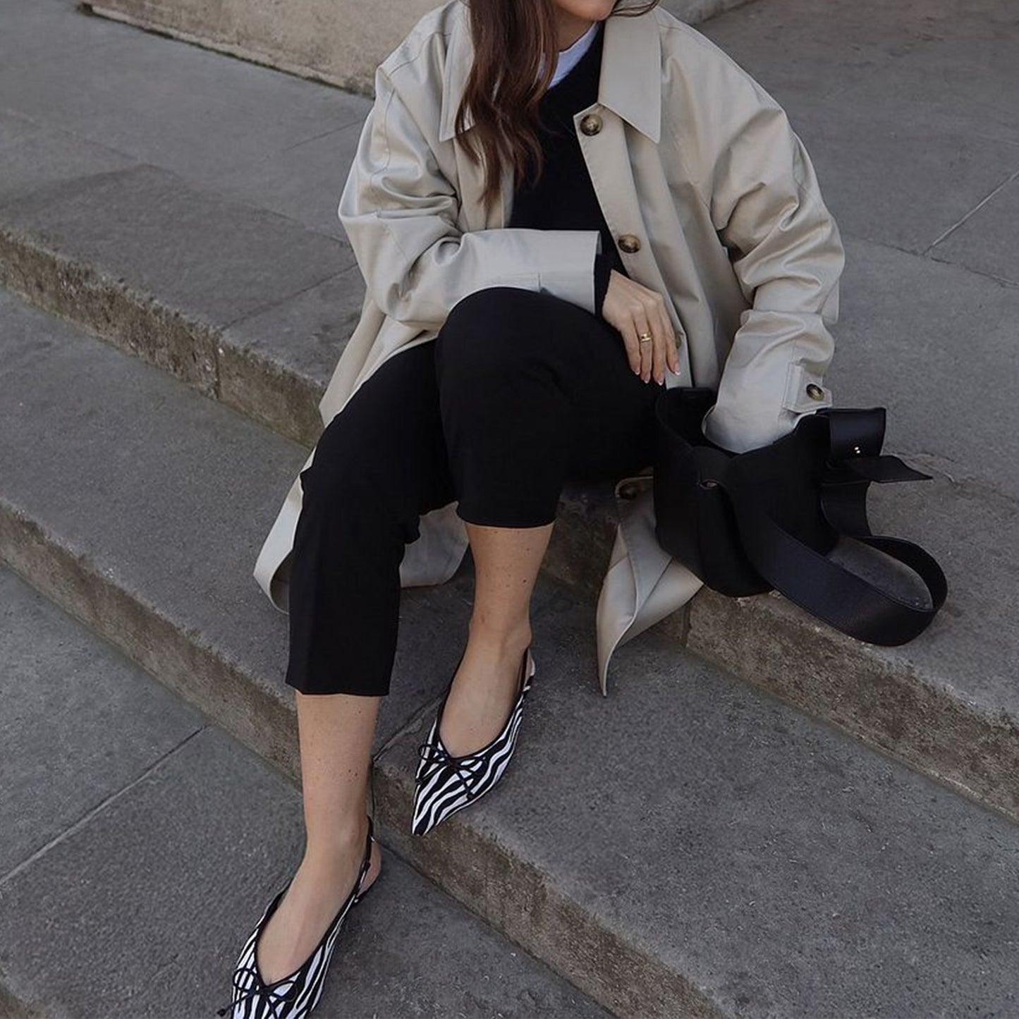 Zebra Print Pointed-Toe Front Bow Classic Slip-On Slingback Flats