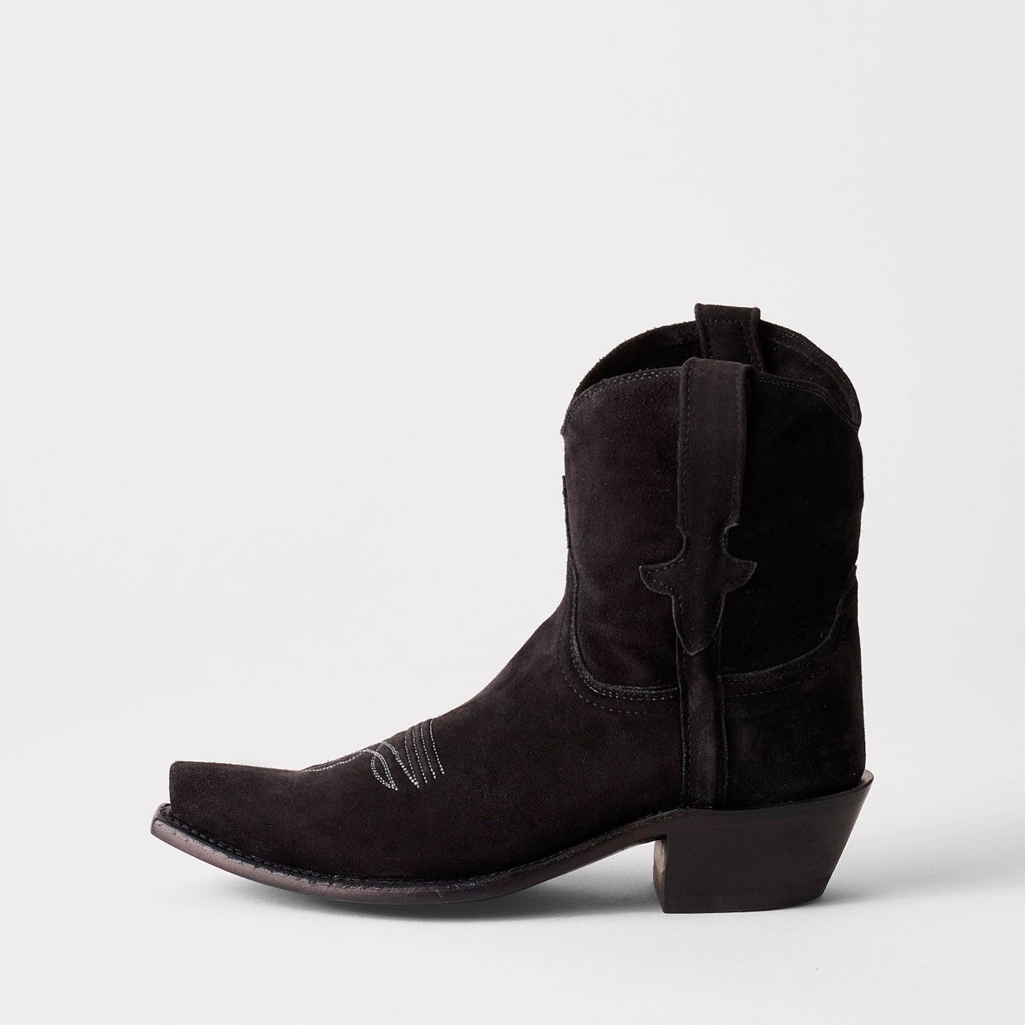 Black Faux Suede Snip-Toe Western Ankle Simple Cowgirl Boots