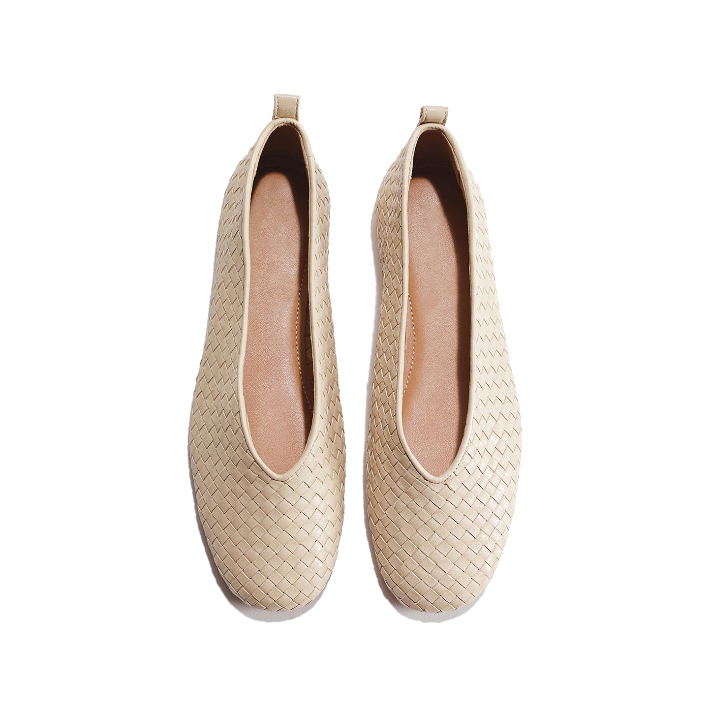 Beige Woven Vegan Leather Square-Toe Slip-On Classic Ballet Flats