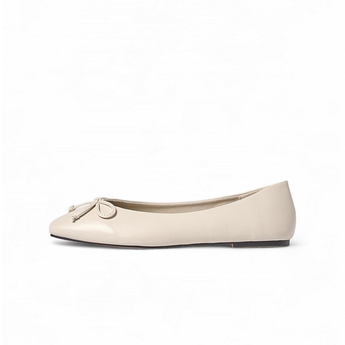 Offwhite Square-Toe Classic Front Bow Detail Ballet Flats