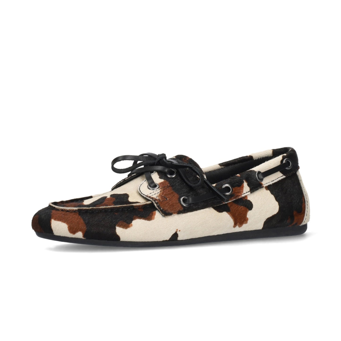 Cow Pattern Pony Hair Vegan Leather Square-Toe Lace-Up Chic Flats Sneakers