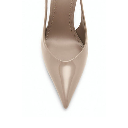 Patent Gray Pointed-Toe Slip-On Slingback High Heels