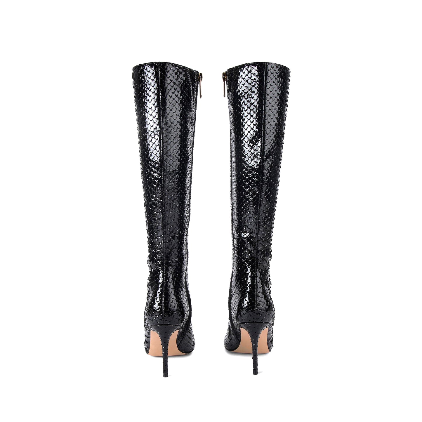 Snakeskin Print Pointed-Toe Stylish Simple Full-Zip Knee High Stiletto Boots