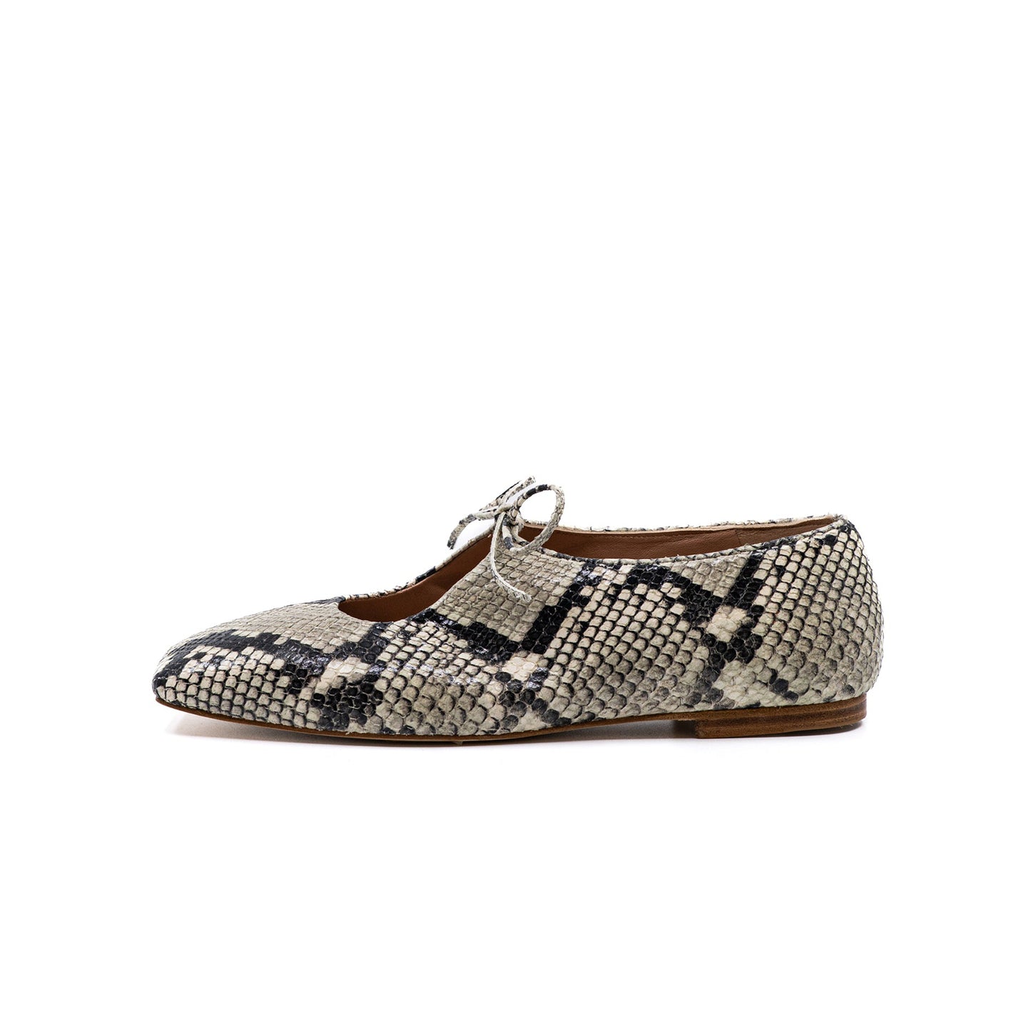 Snakeskin Print Vegan Leather Square-Toe Vamp Strap With Bow Ballet Flats