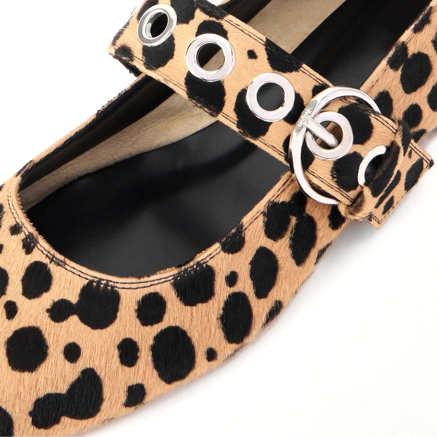 Cow Print Pony Hair Vegan Leather Square-Toe Mary Jane With Eyelets Flats