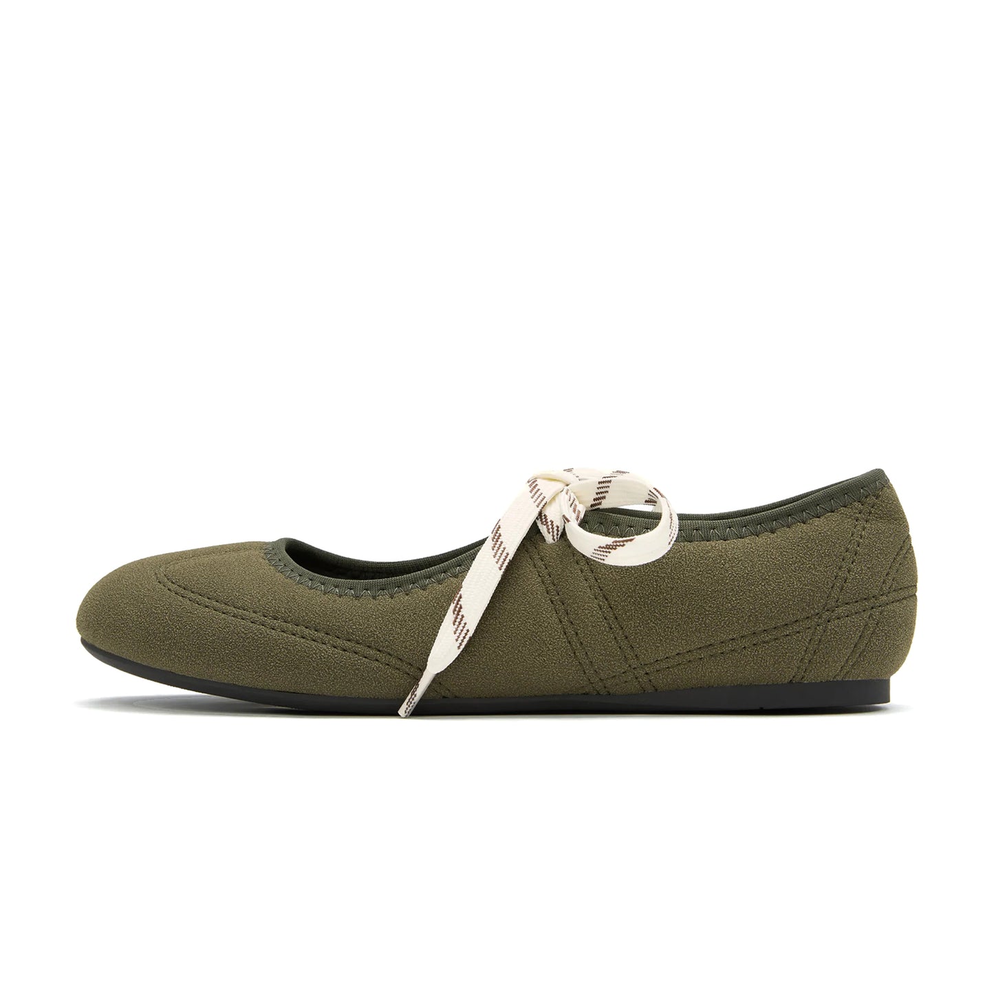 Dark Green Faux Suede Round-Toe Middle Strap Simple Ballet Flats