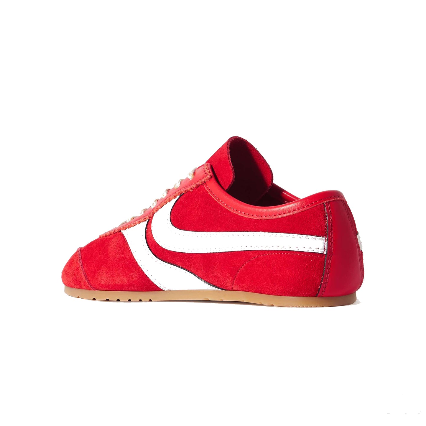 Shiny Red Contrast Faux Suede And Vegan Leather Square-Toe Lace-Up Sneakers Flats