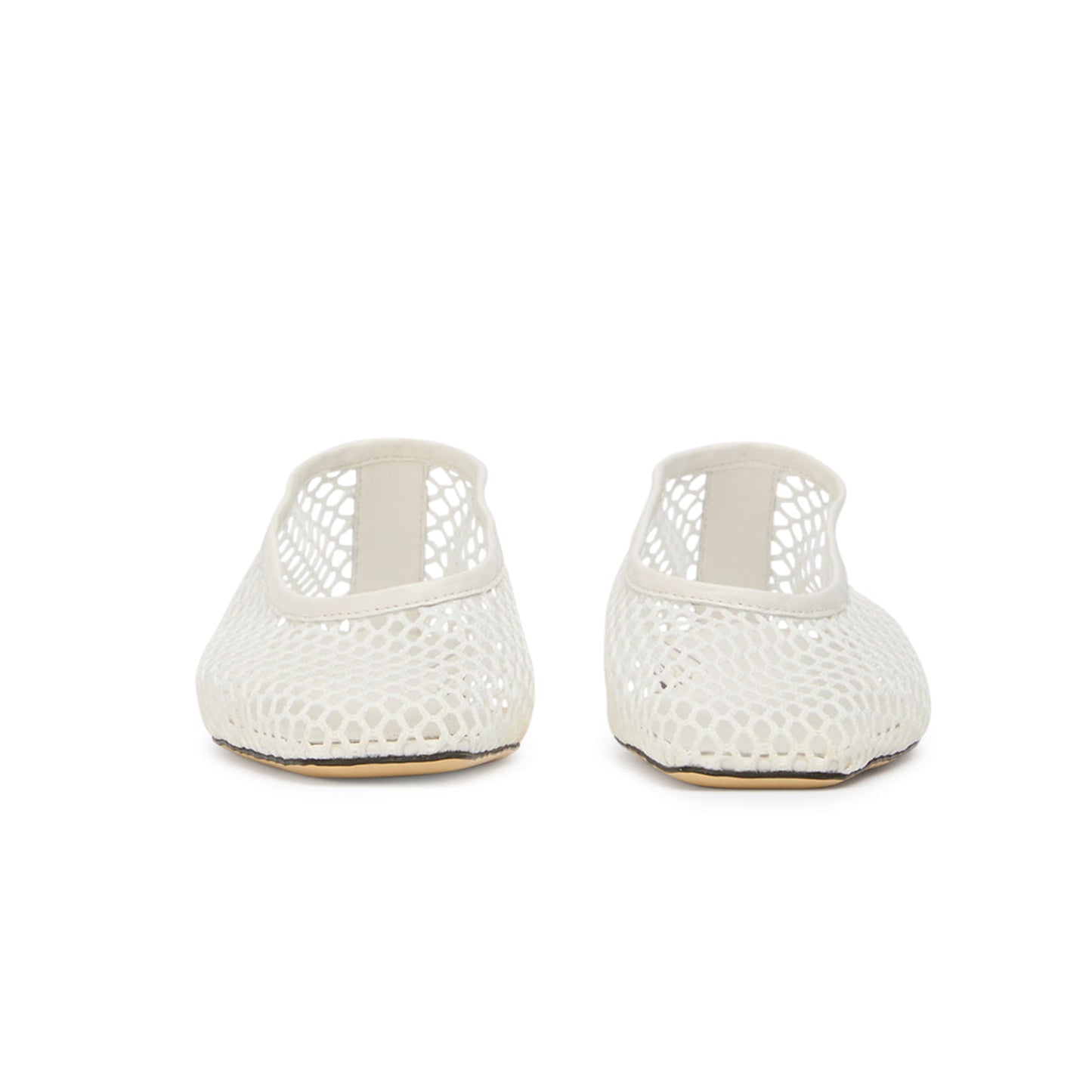 White Mesh Vegan Leather Square-Toe Ballet Flats