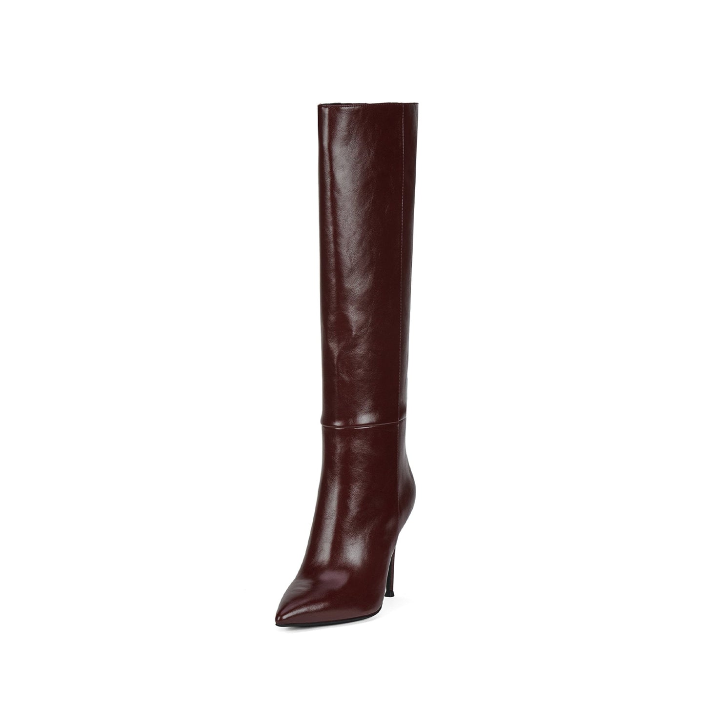 Wine Red Pointed-Toe Sleek Chic Wide Calf Knee High Stiletto Boots