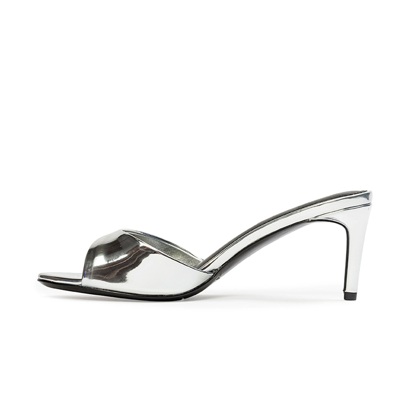 Metallic Sliver Round-Toe Simple Sleek Backless High Heels