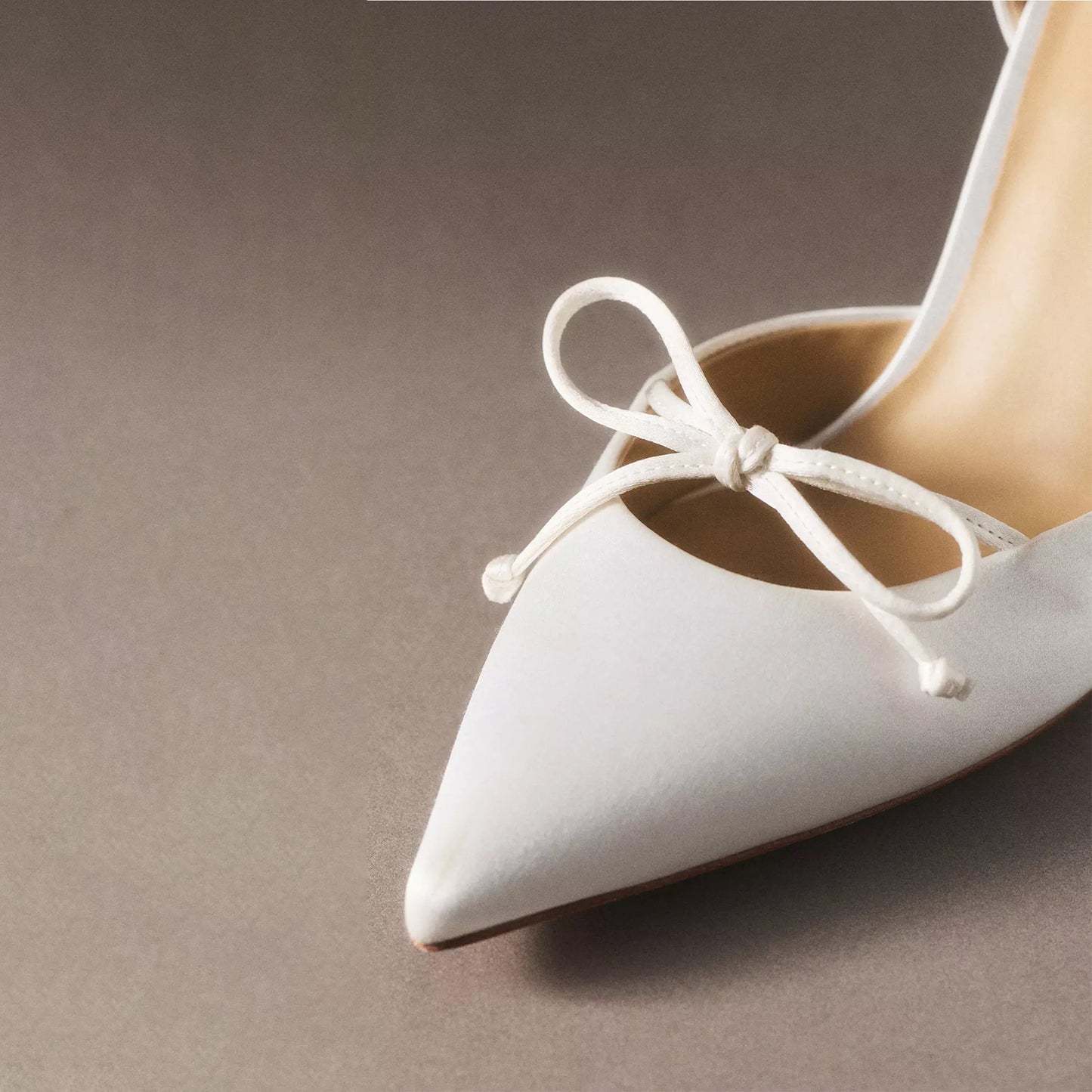 White Satin Pointed-Toe Front Bow Slip-On Chic High Heels