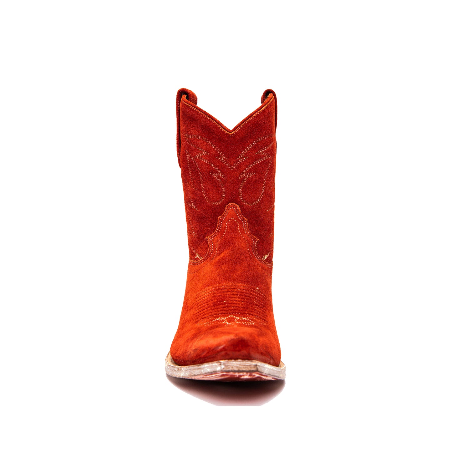 Red Faux Suede Snip-Toe Chic Embroidery Ankle Cowgirl Boots