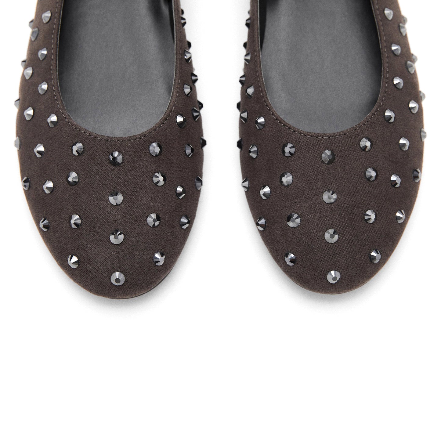 Charcoal Black Cloth Round-Toe Studded Slip-On Flats