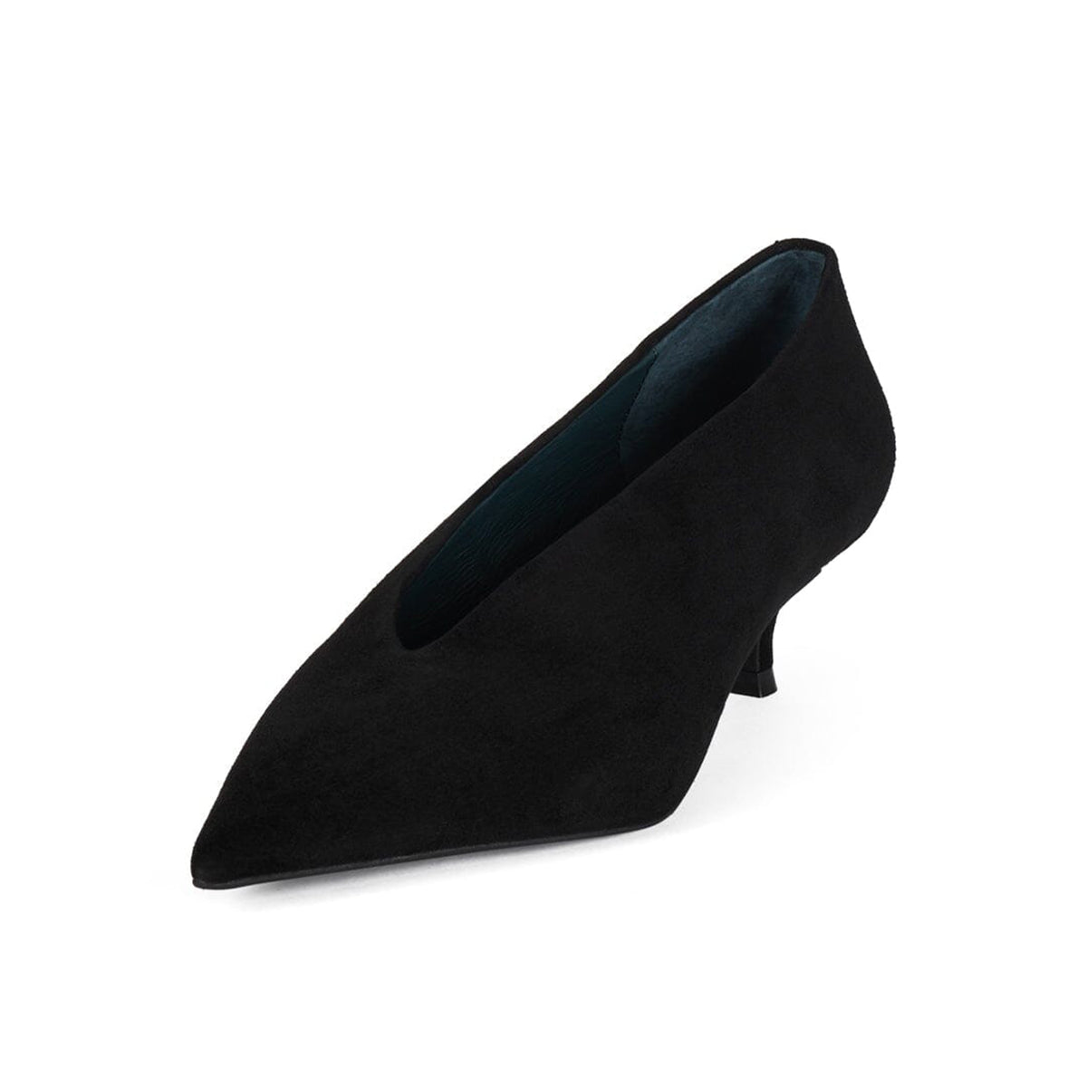 Black Faux Suede Pointed-Toe Slip-On Chic Kitten Heels