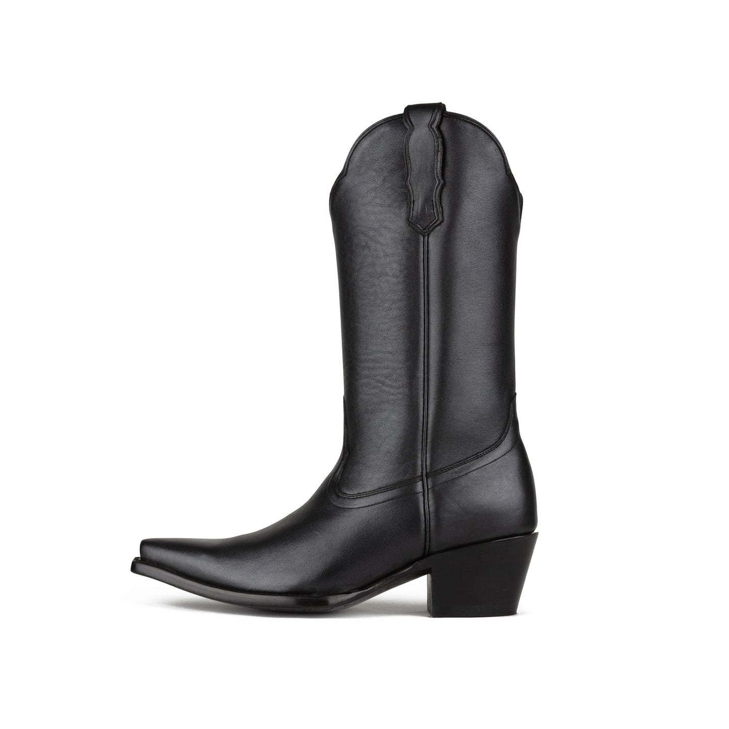 Black Snip-Toe Simple Sleek Mid Calf Cowgirl Boots