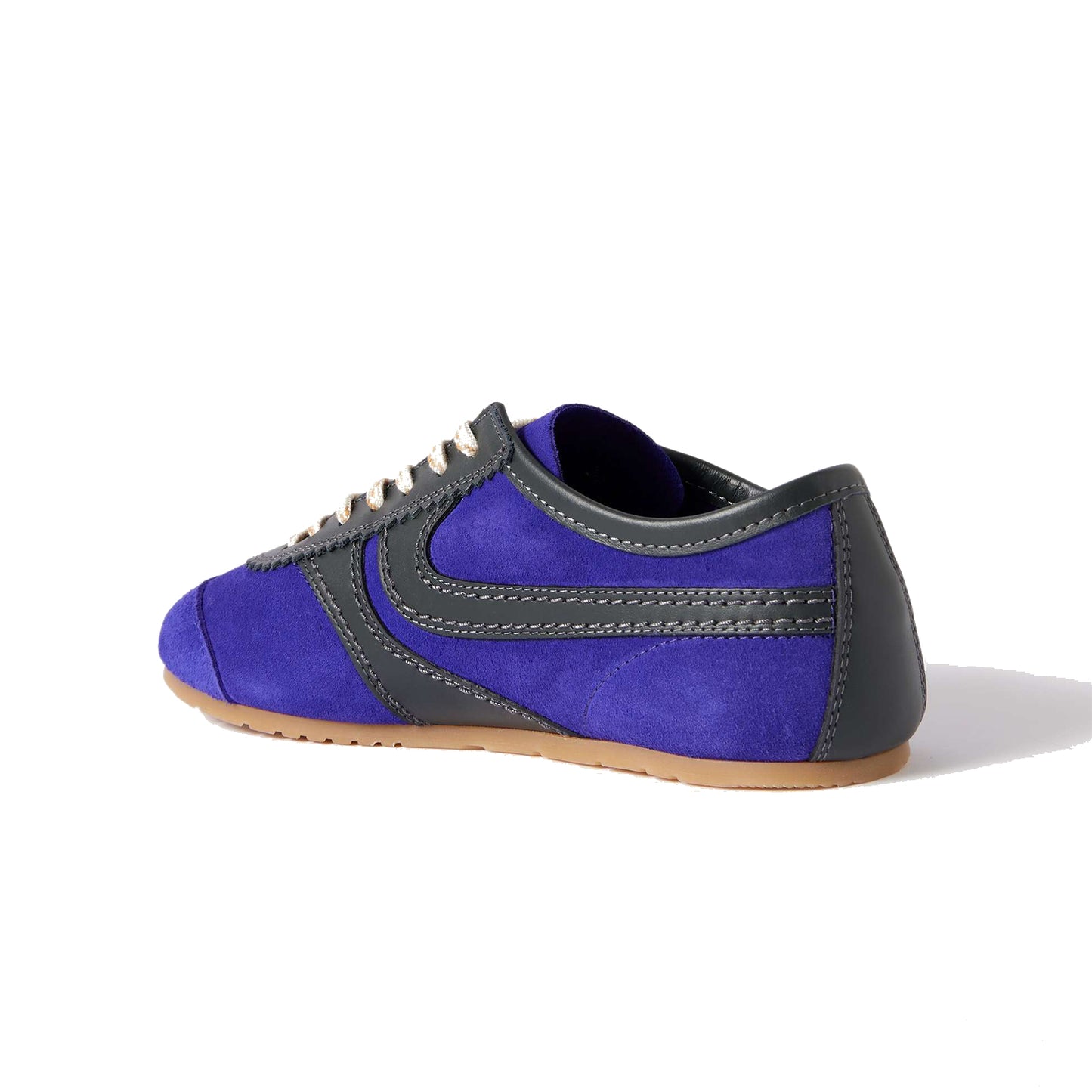 Blue Contrast Faux Suede And Vegan Leather Square-Toe Lace-Up Sneakers Flats