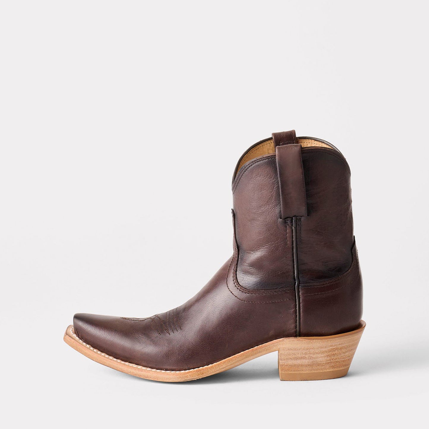 Chocolate Snip-Toe Western Ankle Simple Cowgirl Boots