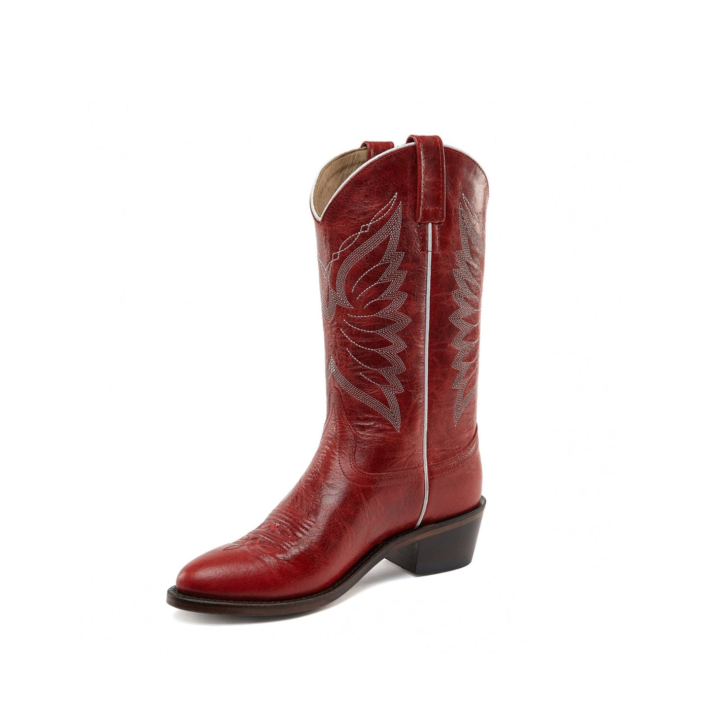 Red Almond-Toe Western Embroidery Classic Mid Calf Cowgirl Boots
