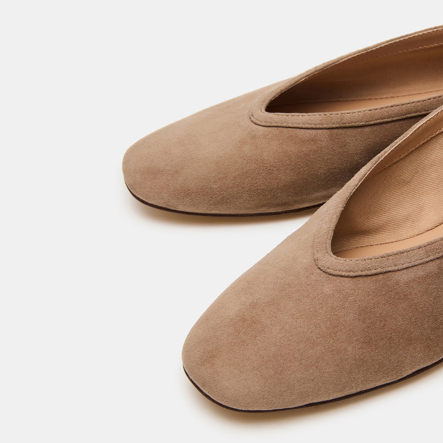 Taupe Faux Suede Elegant Square-Toe Rhinestone Slip-On Flats