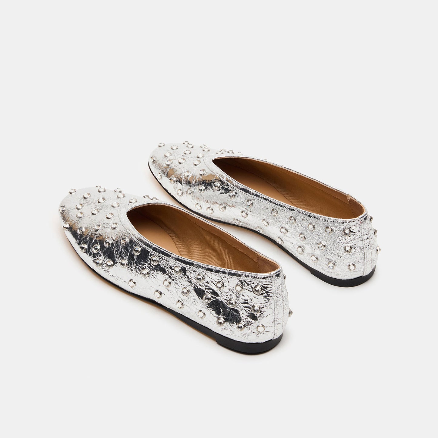 Metallic Silver Elegant Square-Toe Rhinestone Slip-On Flats