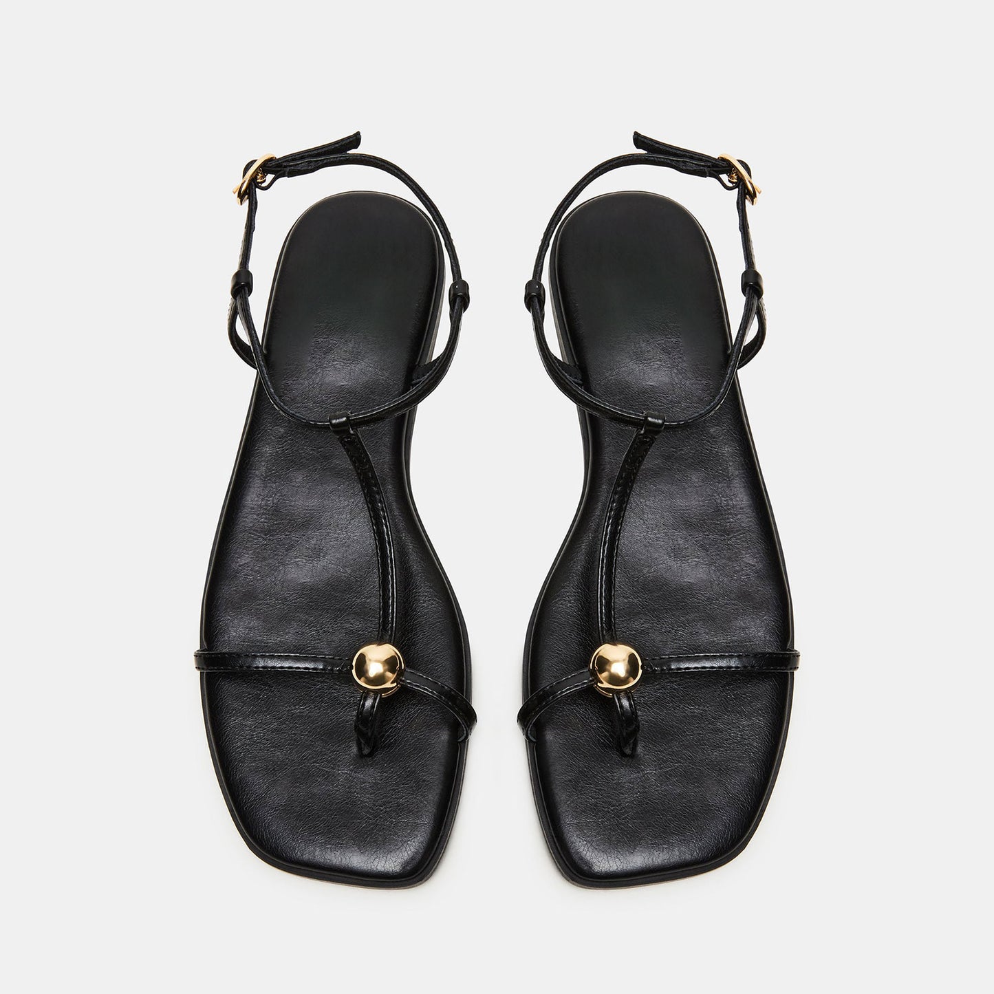 Black Square-Toe Strappy Ankle Strap Sandals Flats