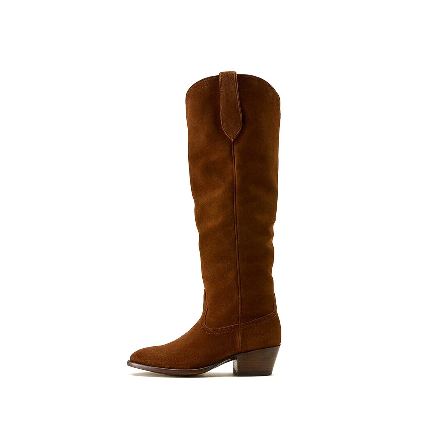 Brown Faux Suede Round-Toe Simple Wide Calf Knee High Cowgirl Boots