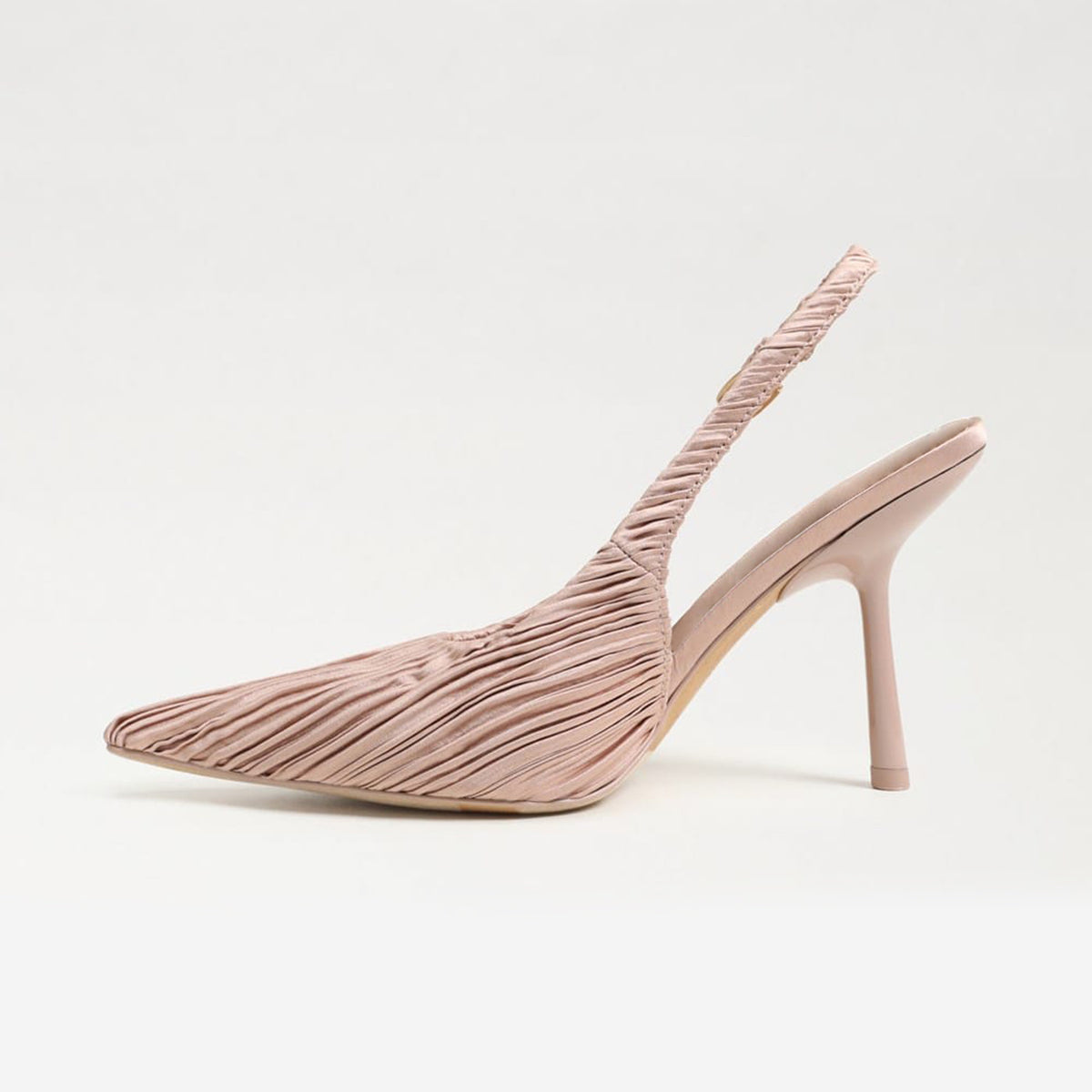 Champagne Striped Satin Pointed-Toe Back Strap Chic High Heels Pumps