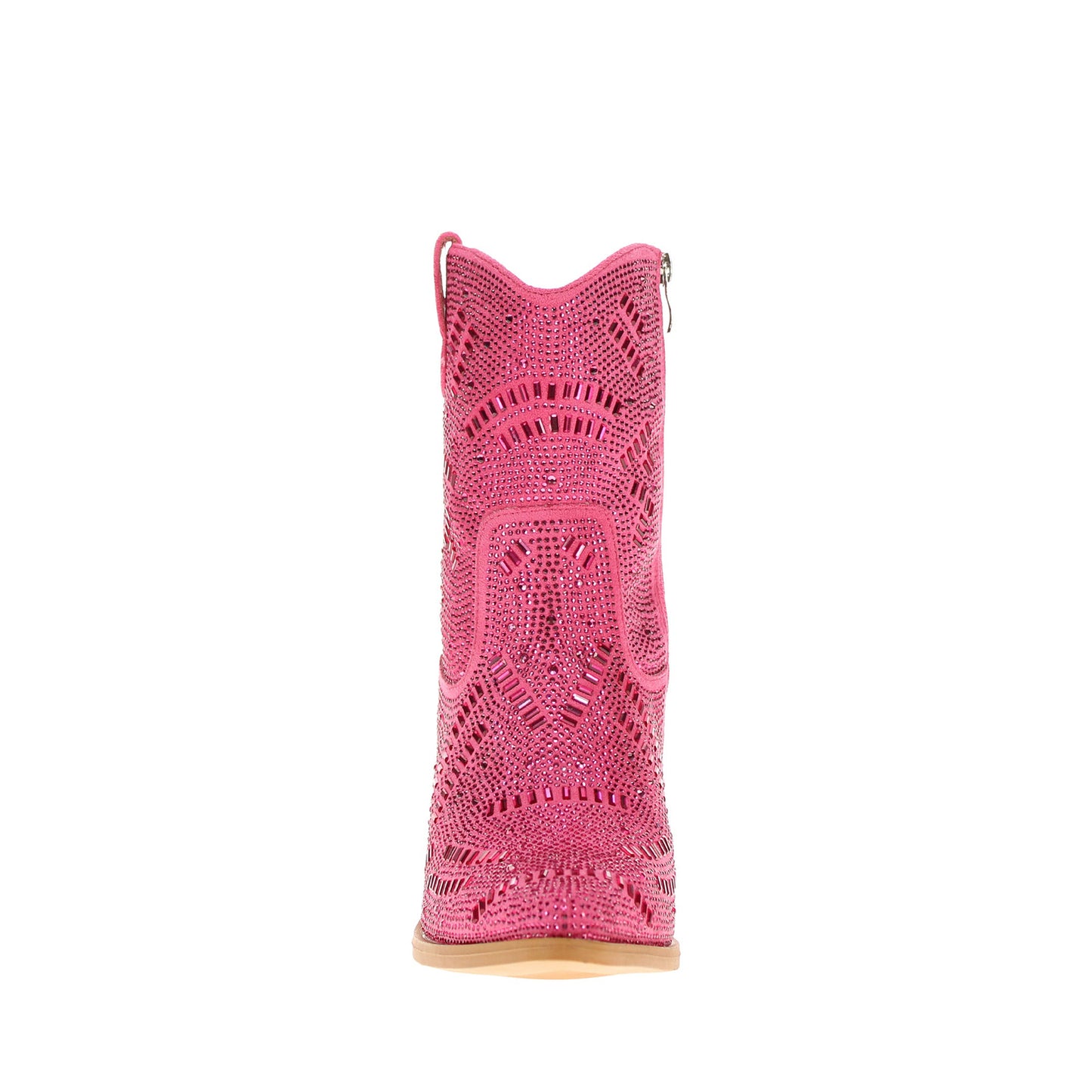Pink Faux Suede Pointed-Toe Full Crystals Full-Zip Ankle Cowgirl Boots