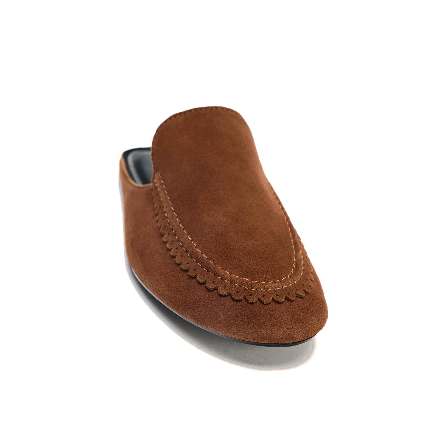 Brown Faux Suede Round-Toe Slip-On Backless Slippers Flats