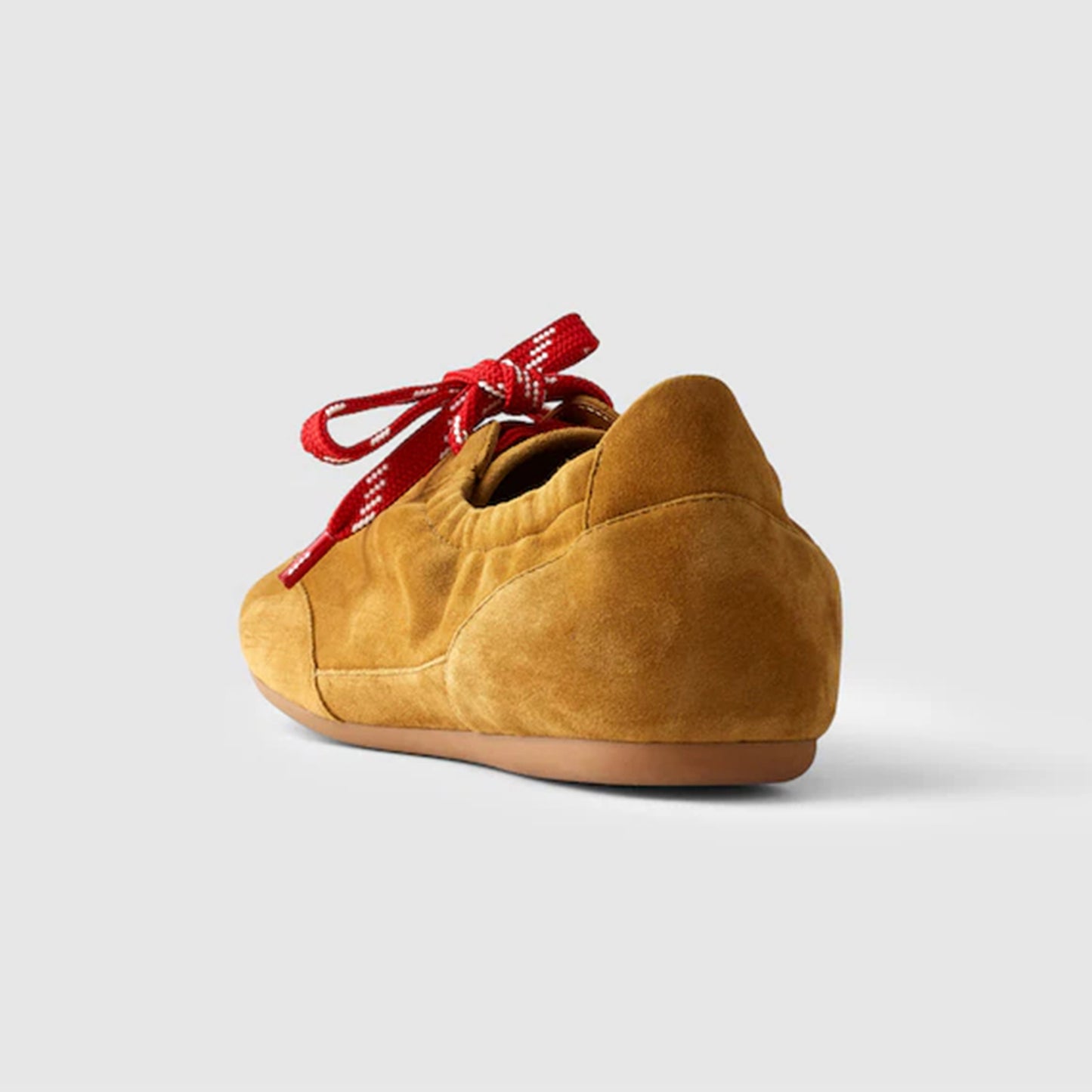 Sand Cow Suede Square-Toe Lace-Up Ballet Sneakers