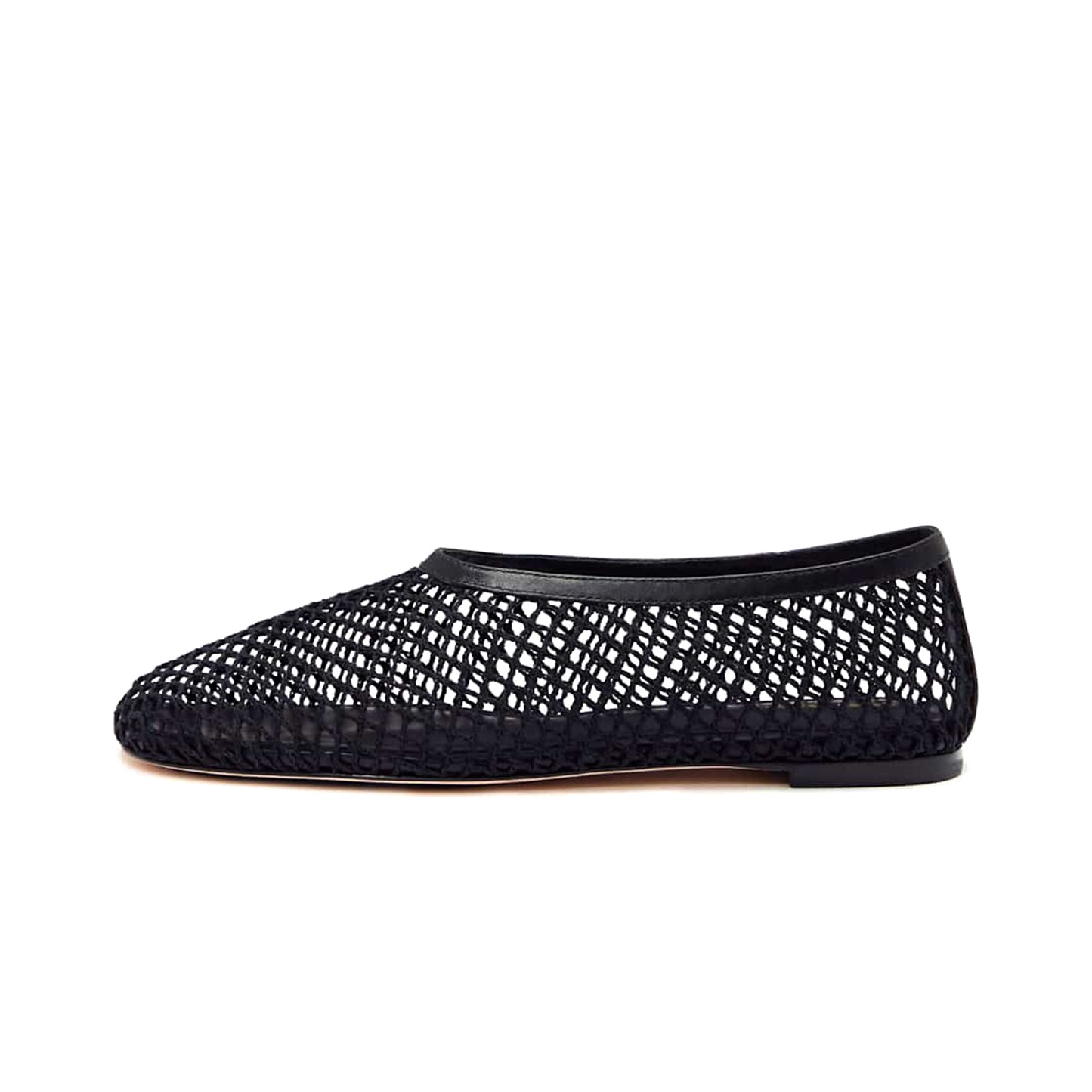 Black Mesh Vegan Leather Square-Toe Classic Ballet Slip-On Flats