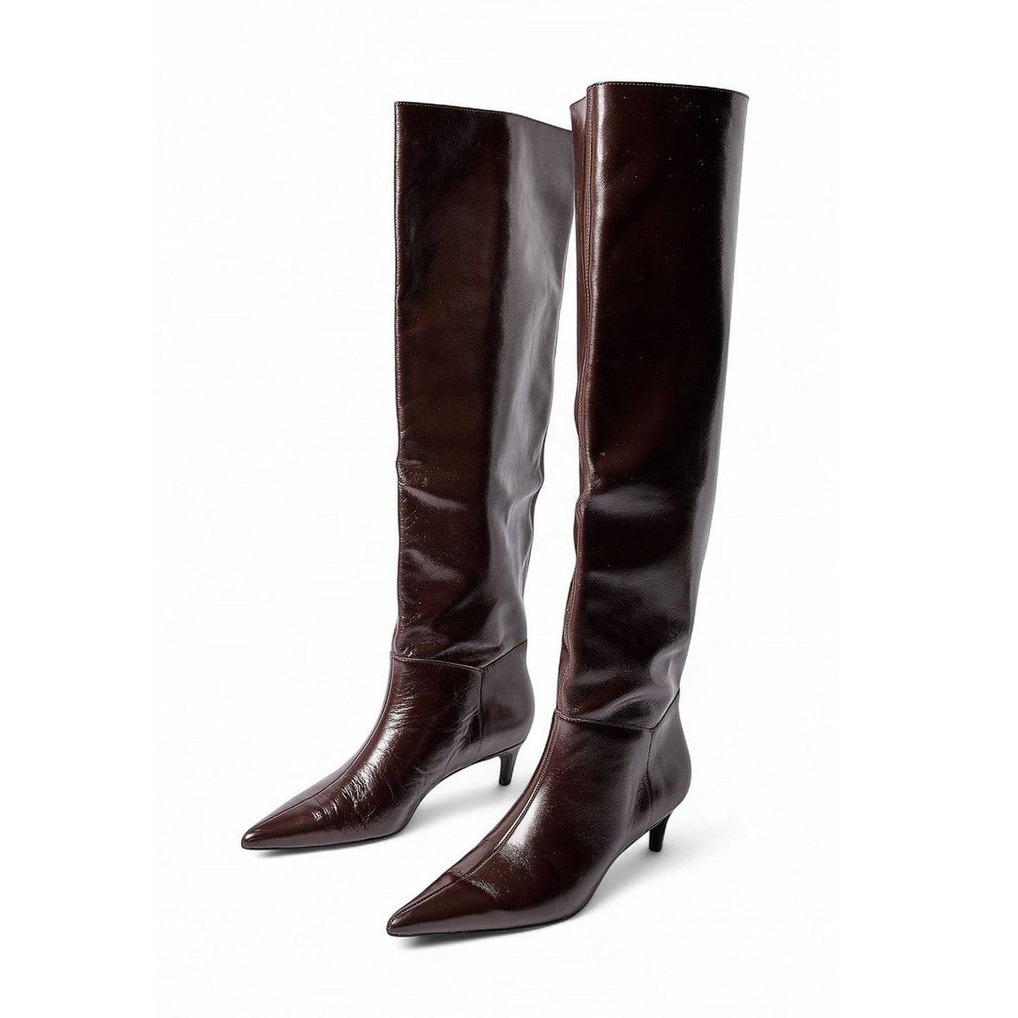 Brown Pointed-Toe Slouchy Wide Calf Knee High Stiletto Boots