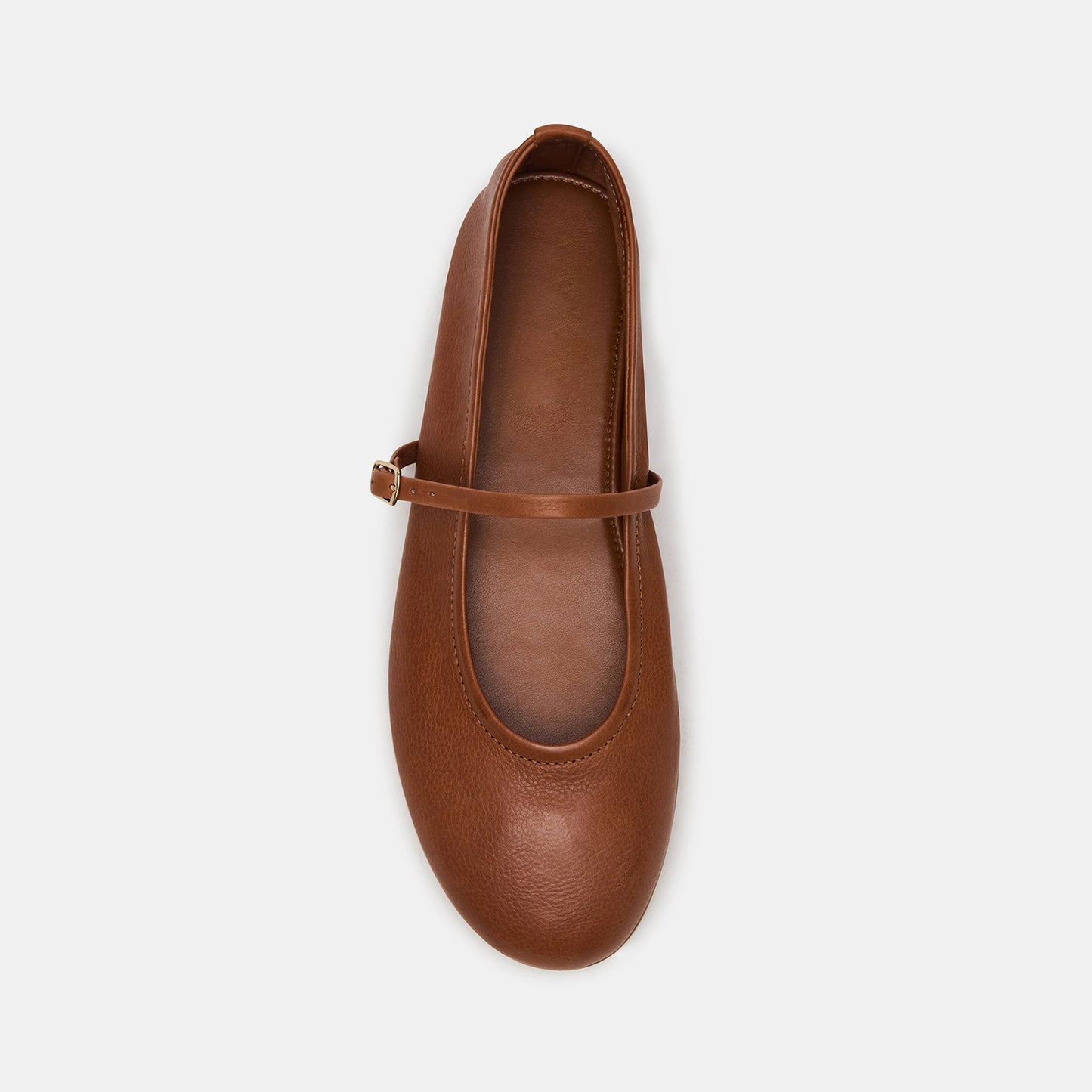 Tan Round-Toe Buckle Mary Jane Classic Ballet Flats