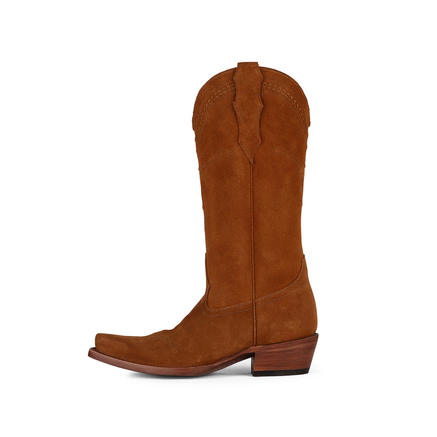 Dark Caramel Faux Suede Snip-Toe Simple Mid Calf Cowgirl Boots