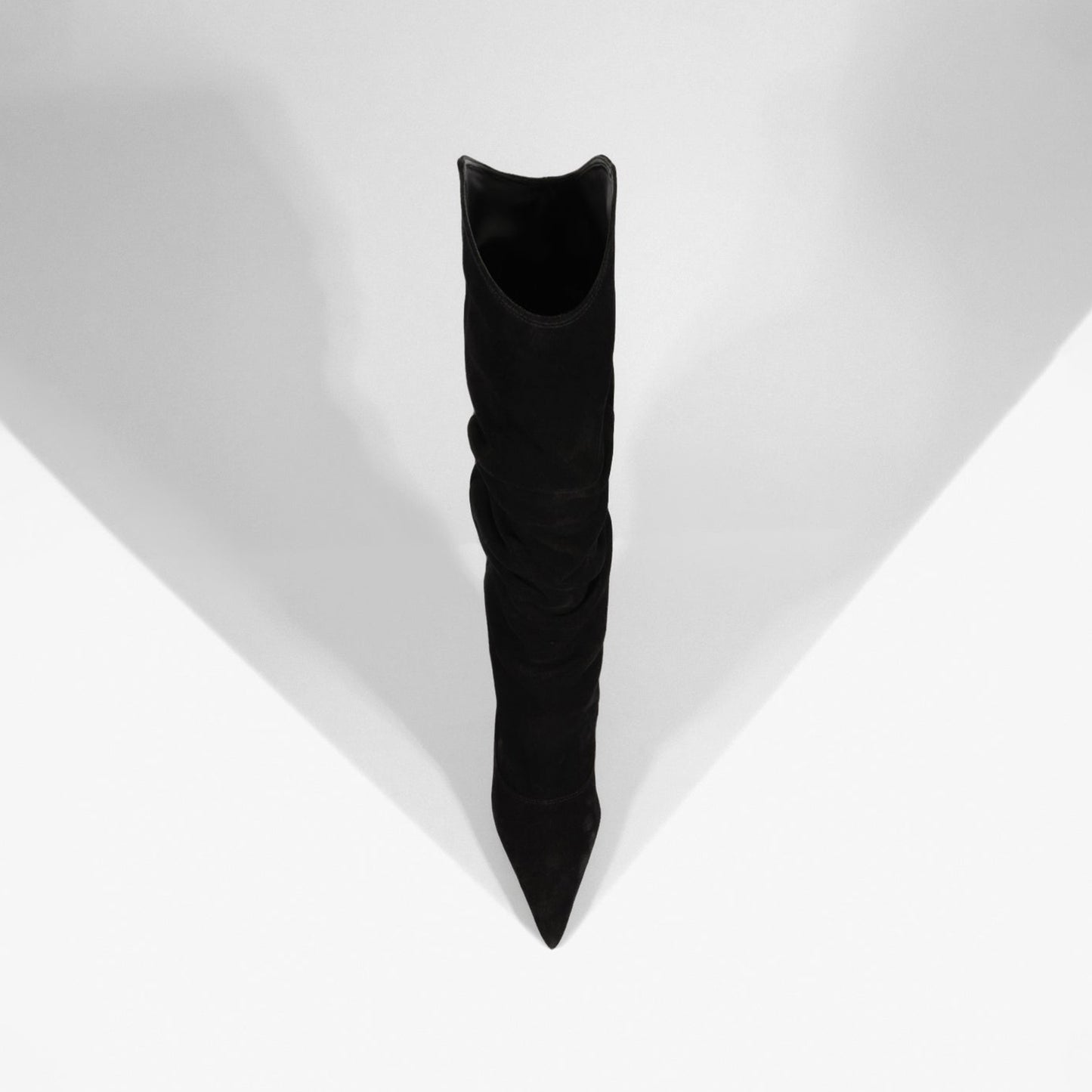 Black Faux Suede Pointed-Toe Slouch Wide Calf Knee High Stiletto Boots