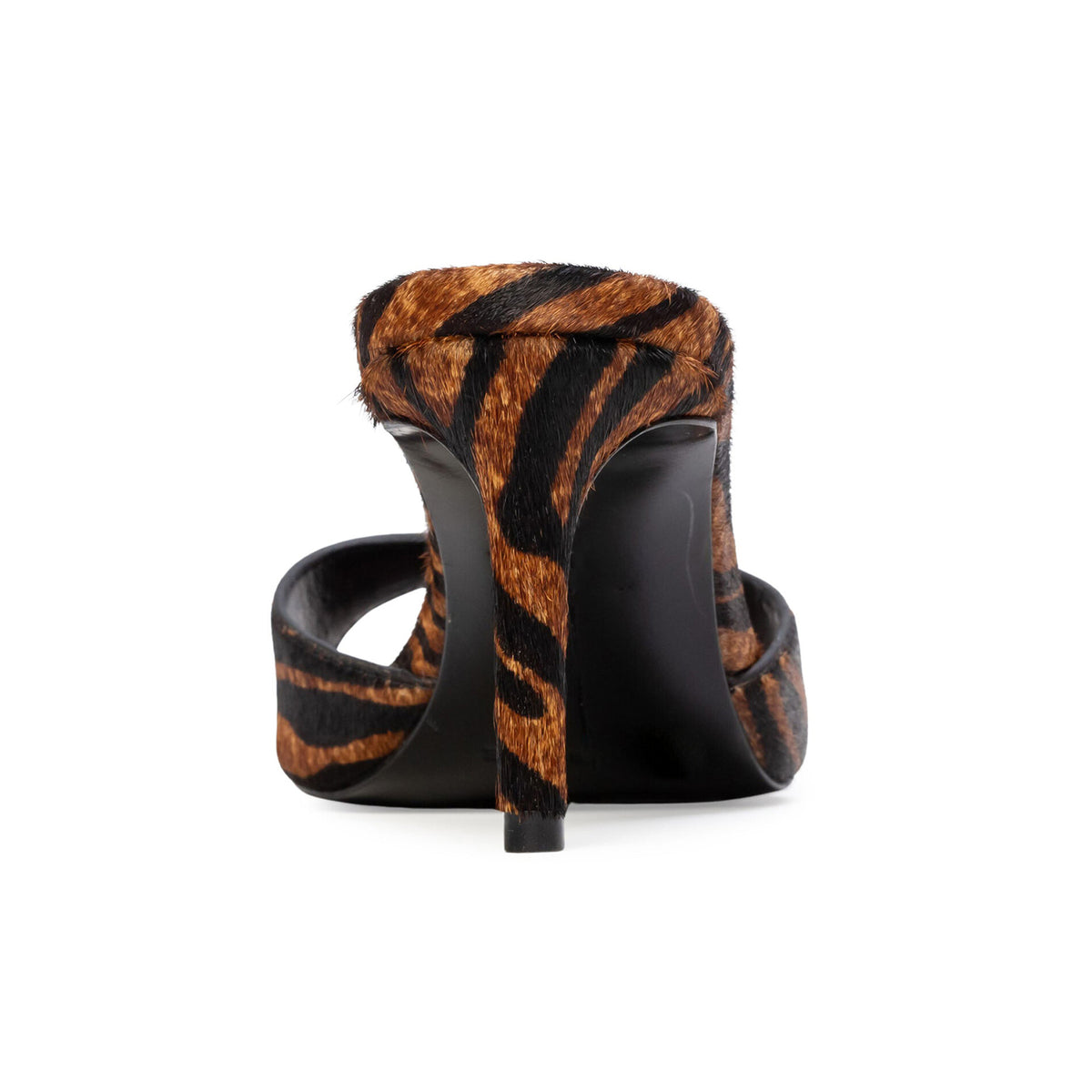 Tiger Pattern Pony Hair Round-Toe Backless Mules High Heels