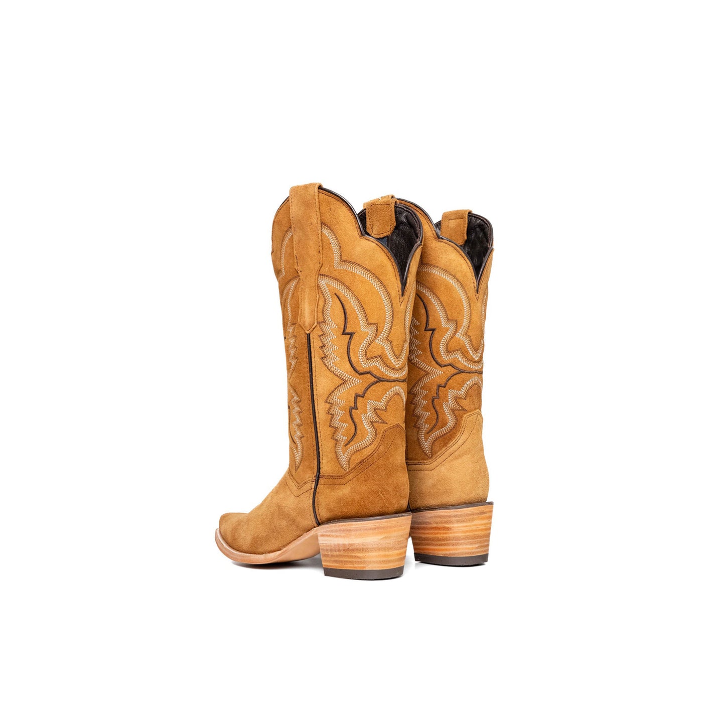 Honey Faux Suede Snip-Toe Embroidery Mid Calf Cowgirl Boots