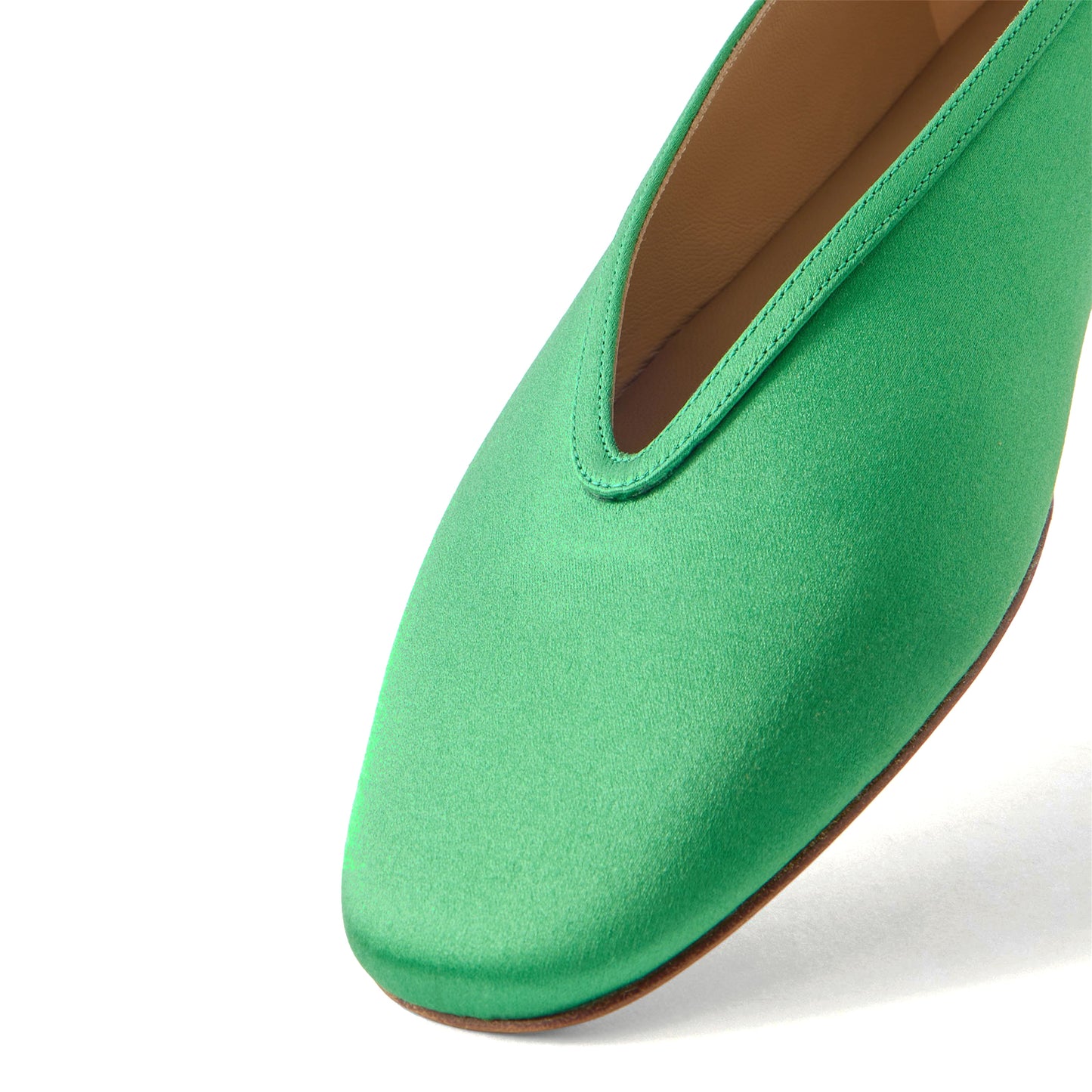 Green Satin Square-Toe Slip-On Chic Ballet Flats
