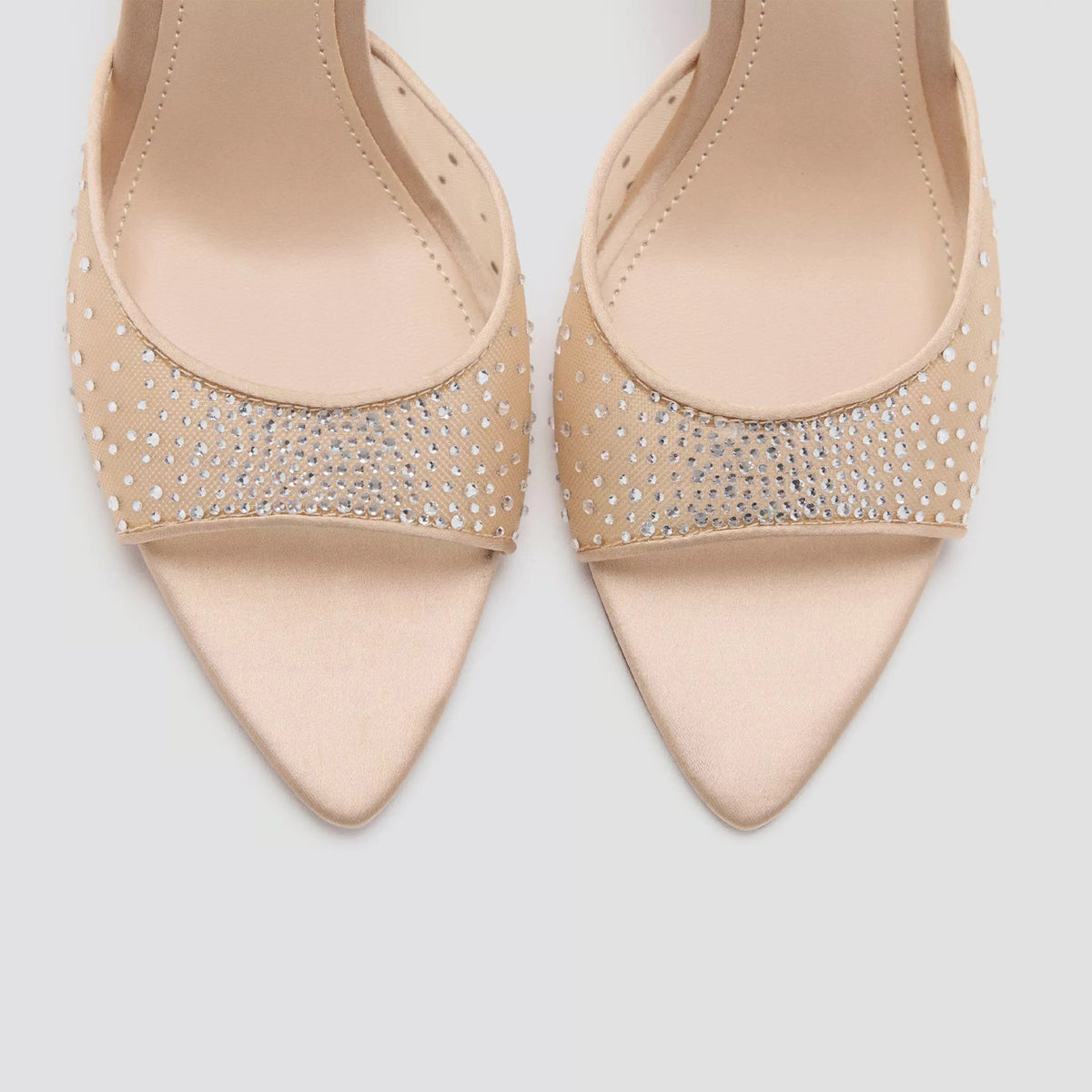 Champagne Mesh With Rhinestones Pointed-Toe Backless Pumps High Heels