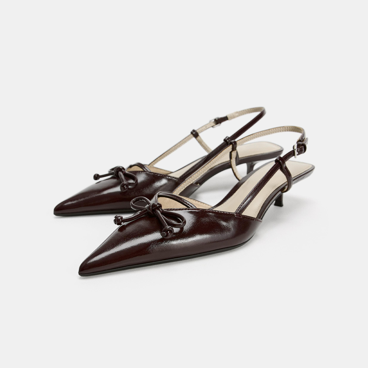Burgundy Pointed-Toe Chic Slingback Kitten Heels With Front Bow