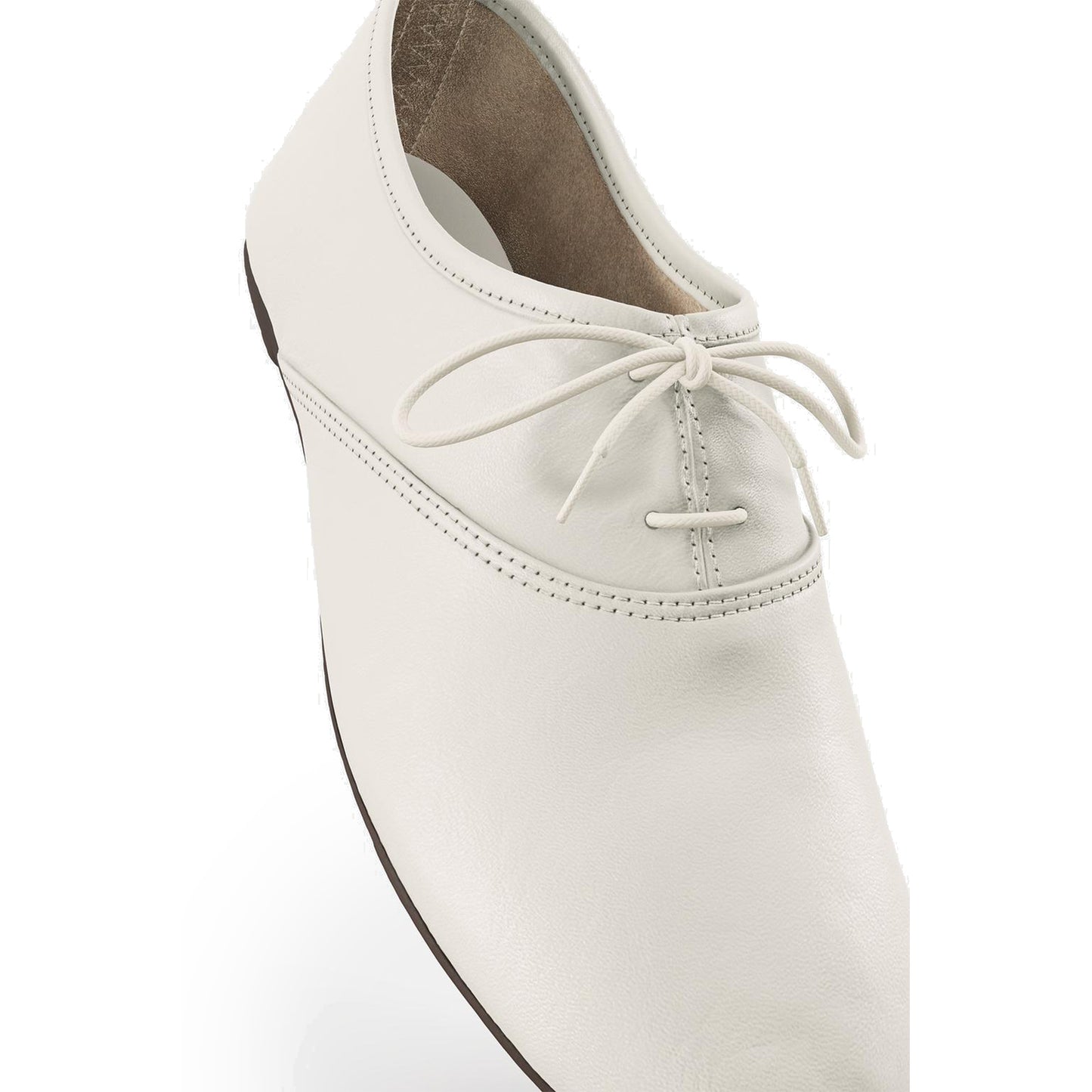 Off White Round-Toe Lace-Up Simple Flats