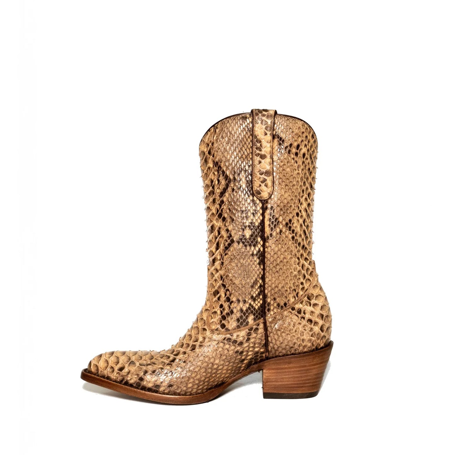 Taupe Snakeskin Print Snip-Toe Simple Mid Calf Cowgirl Boots
