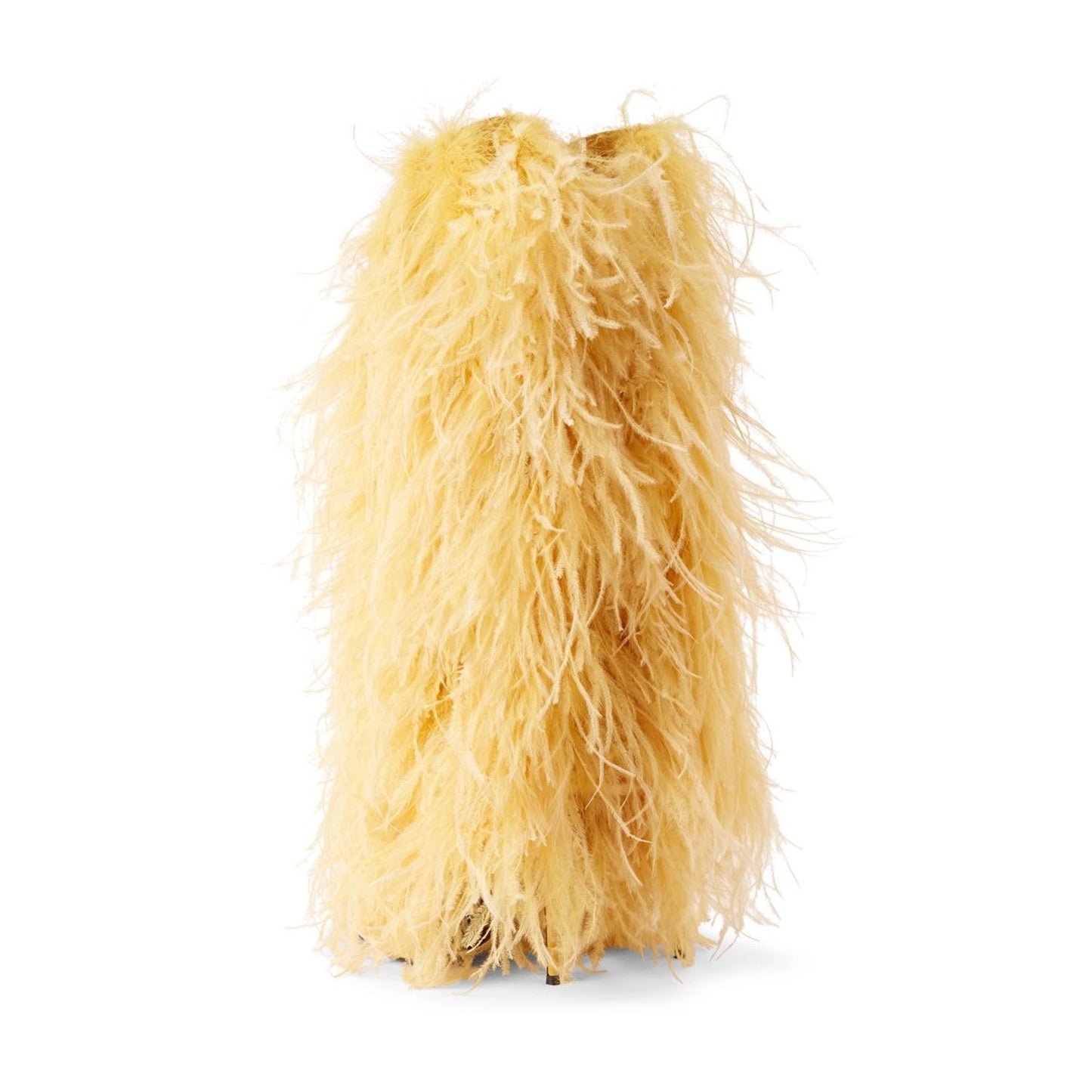Patent Yellow Pointed-Toe Full Feather Wide Calf Knee High Stiletto Boots
