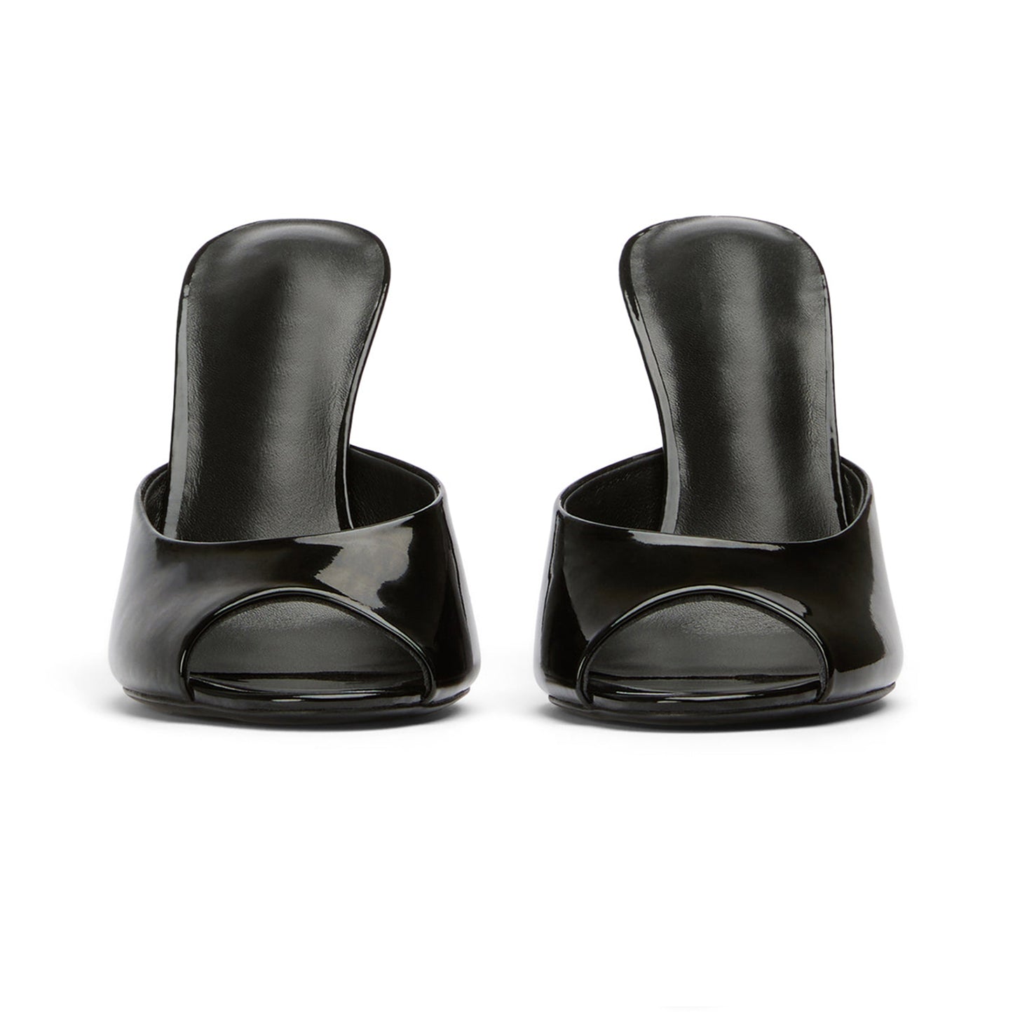 Patent Black Peep Round-Toe Slip-On Backless Stiletto High Heels