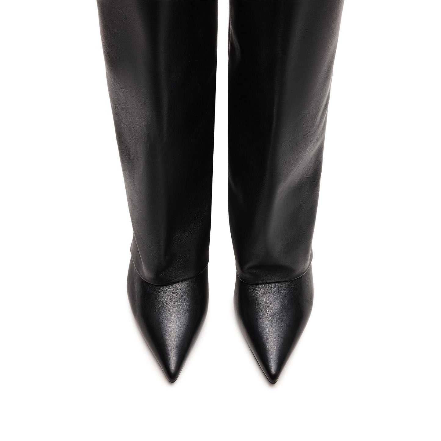 Black Pointed-Toe Sleek Wide Calf Knee High Stiletto Boots