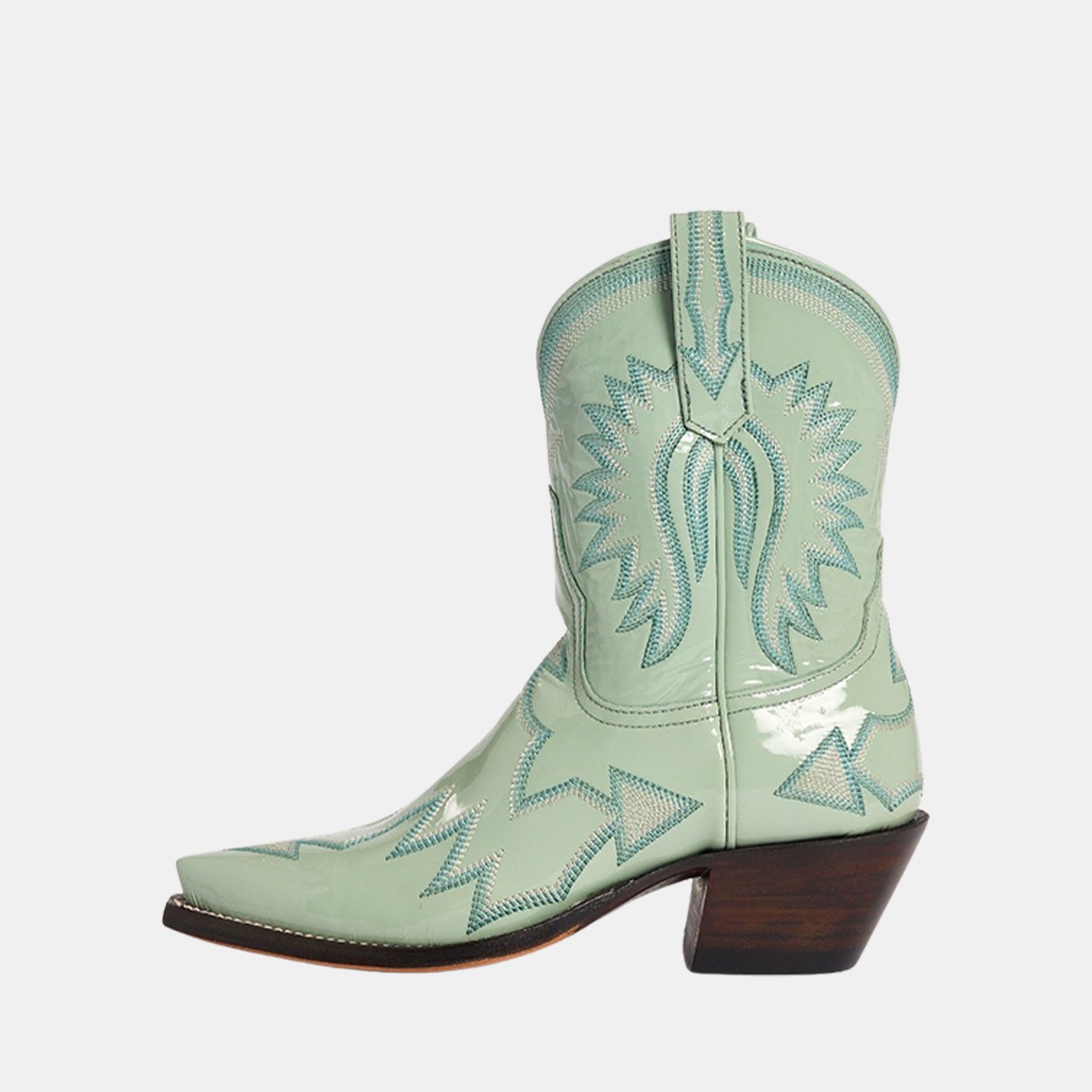 Patent Teal Snip-Toe Western Embroidery Ankle Cowgirl Boots