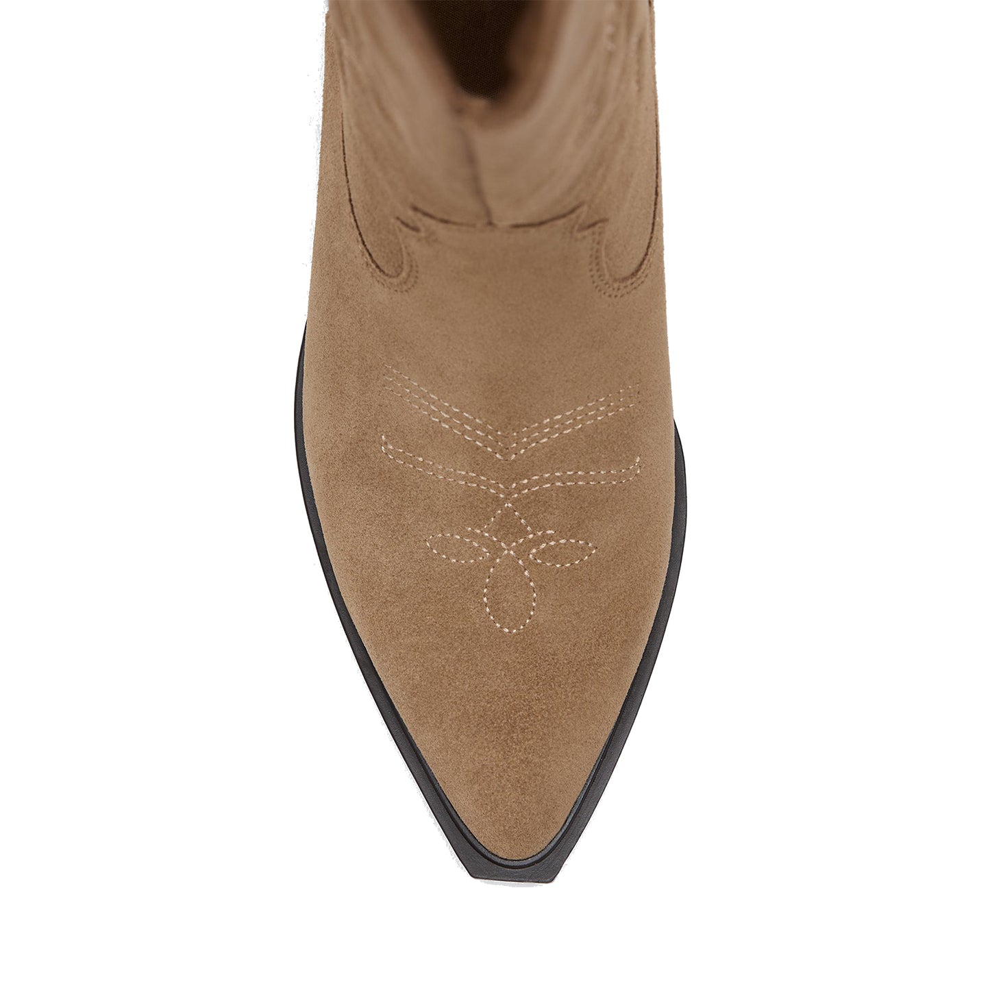 Camel Faux Suede Almond-Toe Chic Stitch Mid Calf Classic Cowgirl Boots